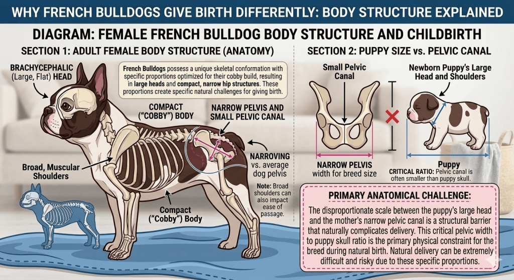 Why French Bulldogs give birth differently body structure